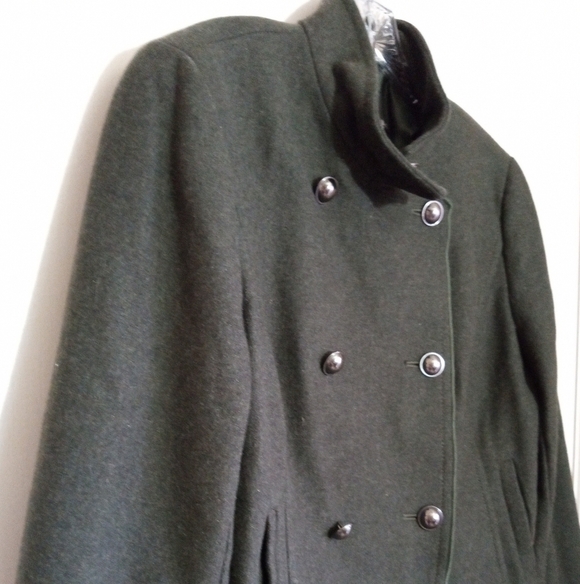 Banana Republic army green military wool blend peplum cadet pea coat - Picture 4 of 9